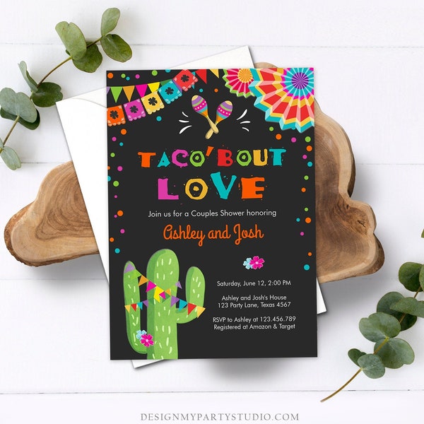 Editable Taco Bout Love Fiesta Couples Shower Invitation Coed Joined Cactus Mexican Instant Digital Download Corjl Template Printable 0045