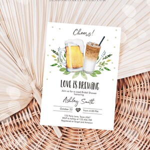 Editable Love is Brewing Invitation Brewing Bridal Shower Invitation Cold Brew Coffee Couples Shower Download Printable Template Corjl 0190