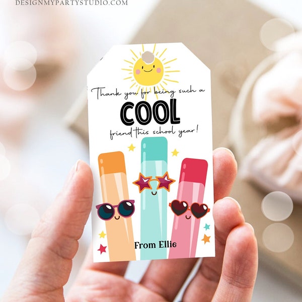 Editable Last Day of School Tag Cool Friend Ice Tag Summer End Of School Year Tag Freeze Cool Treat Summer Corjl Template Printable 0464