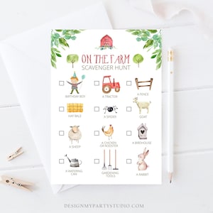 Editable Farm Scavenger Hunt Checklist Game Party Farm Birthday Barnyard Party Kids Animals Nature Instant Download Template Corjl 0155