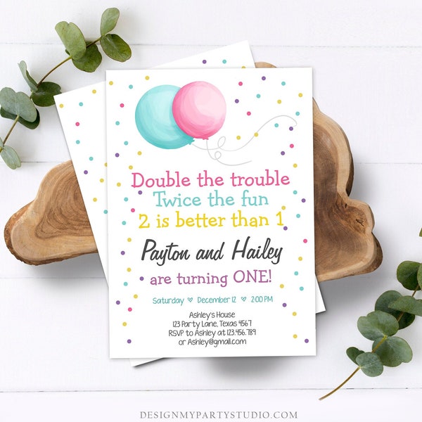 Editable Joint Twin Birthday Invitation Twins Birthday Party Dual Birthday Siblings Party Boy and Girl Printable Invite Template Corjl