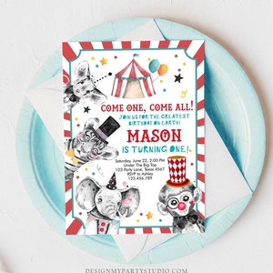 Editable Circus Birthday Invitation Party Animals Circus Invitation Carnival Invite Instant Download Printable Template Digital Corjl 0355 image 1