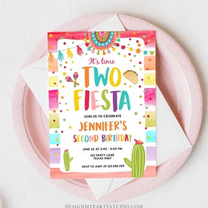 Editable It&#39;s Time Two Fiesta Birthday Invitation Second Birthday 2nd Cactus Mexican Boy Girl Cactus Download Corjl Template Printable 0134