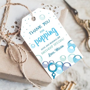 Editable Bubble Favor tags Boy Bubble Birthday Thank you tags Popping over Labels Bubbles Gift tags Blue Template PRINTABLE Corjl 0035