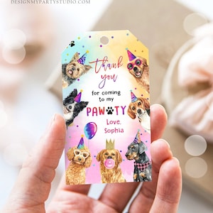 Editable Dogs Favor Tag Dog Birthday Thank You Tags Girl Puppy Birthday Dog Party Animals Dog Pawty Template PRINTABLE Corjl 0460