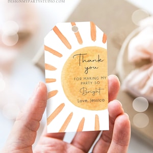 Bearbeitbare Sunshine Favor Tags Little Sunshine Geburtstag Dankeschön-Tag Mädchen Reise um die Sonne Boho Sommer Vorlage PRINTABLE Corjl 0431