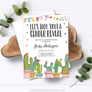 Editable Taco Bout a Gender Reveal Invitation Cactus Mexican Fiesta He or She Boy or Girl Party Download Printable Corjl Template 0254