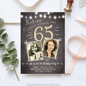 Editable 65th Birthday Invitation ANY AGE Chalkboard Rustic Adult Sixty Fifth Photo Vintage Sapphire Jubilee Anniversary Corjl Template 0230 image 1