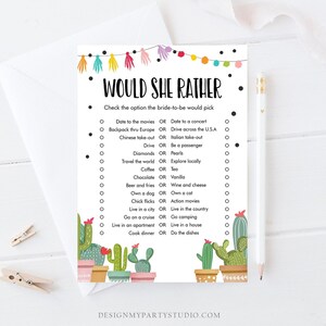 Editable Would She Rather Bridal Shower Game Cactus Fiesta Mexican Coed Shower Succulent Wedding Activity Corjl Template Printable 0254 image 1