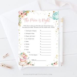 Editable The Price is Right Baby Shower Game Sweet Baby Tea Party Baby is Brewing Game Pink Sweets Activity Corjl Template Printable 0349
