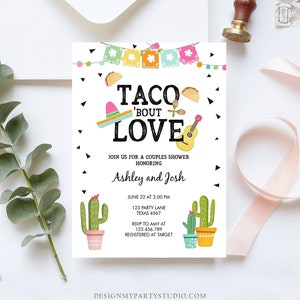 Editable Taco Bout Love Couples Shower Invitation Fiesta Cactus Succulent Mexican Green Pink Digital Download Corjl Template Printable 0161