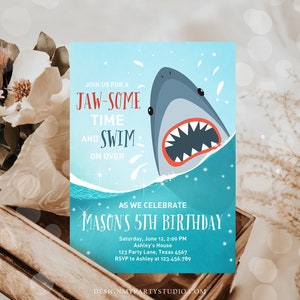 Editable Shark Birthday Invitation Shark Invitation Fintastic Shark Party Shark JawSome Under The Sea Download Printable Template Evite 0089
