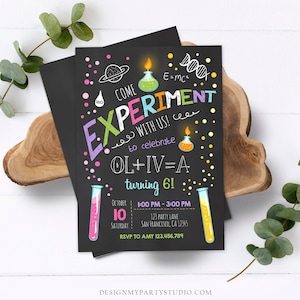 Editable Science Experiment Birthday Invitation Girl Experiment Party Mad Scientist Lab Slime Party Professor Corjl Template Printable 0094