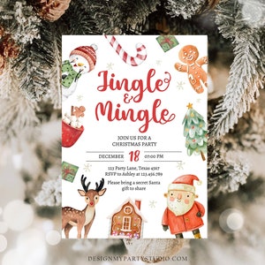 Editable Christmas Party Invitation Kids Christmas Invite Holiday Party Jingle and Mingle Birthday Corjl Template Download Printable 0445