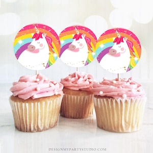 Unicorn Cupcake Toppers Unicorn Birthday Party Decoration Magical Unicorn Party Girl Pink Rainbow Instant Download Digital PRINTABLE 0323