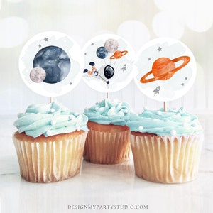 Outer Space Birthday Cupcake Toppers First Trip Around the Sun Favor Tags Space Birthday Planets Galaxy Download Digital PRINTABLE 0366