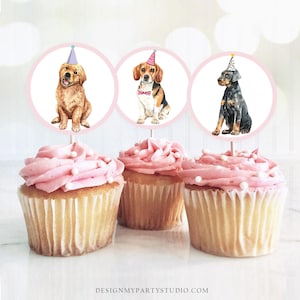 Puppy Dog Cupcake Toppers Puppy Favor Tags Puppy Birthday Dog Pink Girl Pet Birthday Party Pup Puppies Decor Download Digital PRINTABLE 0384
