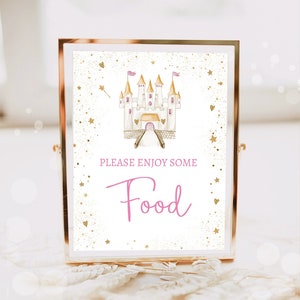 Food Party Sign Princess Castle Birthday Sign Table Decor Princess Party Pink Gold Girl Castle Snacks Upon a Time Download Printable 0477