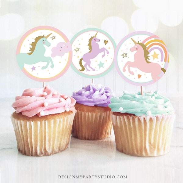 Unicorn Cupcake Toppers Unicorn Birthday Party Decoration Magical Pastel Unicorn Party Girl Rainbow Instant Download Digital PRINTABLE 0426