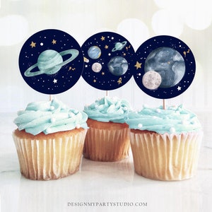 Outer Space Birthday Cupcake Toppers First Trip Around the Sun Favor Tags Space Birthday Planets Galaxy Download Digital PRINTABLE 0357