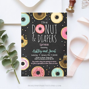 Editable Donut and Diapers Sprinkle Invitation Sprinkled With Love Coed Shower Couples Digital Download Printable Evite Template 0050