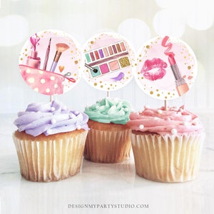 Spa Party Cupcake Toppers Favor Tags Glamour Birthday Party Decoration Fashion Party Spa Birthday Makeup Download Digital PRINTABLE 0420