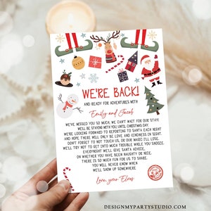Carta de llegada de elfo editable Carta de regreso Elfo navideño Estamos de vuelta Elfo Carta de bienvenida Hola de elfos Niño y niña Plantilla imprimible 0496