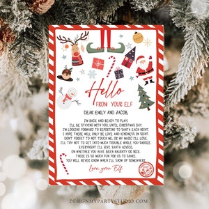 Carta de chegada de elfo editável Carta de retorno de elfo de Natal Estou de volta elfo Bem-vindo ao elfo de Natal Carta do seu elfo Modelo para impressão 0496