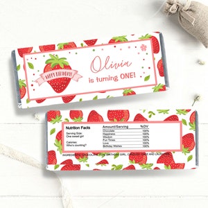 Editable Candy Bar Wrapper Strawberry Birthday Candy Bar Wrapper 1st Birthday Favors Strawberry Berry Special Template PRINTABLE Corjl 0091