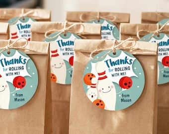 Bowling Favor Tag for Boys Birthday Party, Thank You Gift Label, Editable Printable 0324