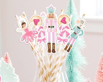 Nutcracker Cake Toppers, Land of Sweets Centerpieces, Sugar Plum Fairy Ballet Party Decor, Christmas Banner Printable 0352