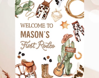 Editable First Rodeo Birthday Welcome Sign 1st First Birthday Boy Western Decor Cowboy Country Wild West Digital Template Printable 0509