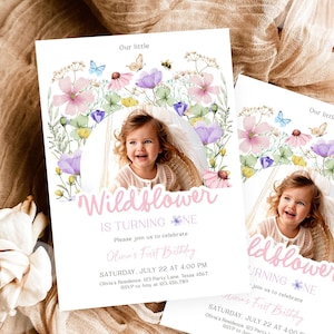 Editable Wildflowers Birthday Invitation Floral 1st Birthday Party Invite Garden Birthday Girl Digital Download Template Printable 0543