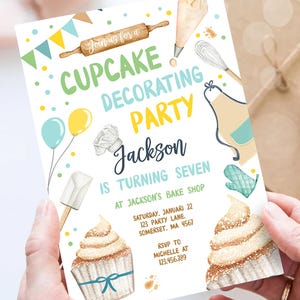 Editable Cupcake Decorating Party Invitation Kids Cooking Birthday Cupcake Boy Little Chef Party Digital Evite Template Printable 0364