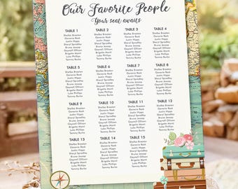 Editable Adventure Seating Chart Bridal Shower Baby Travel Passport Destination Wedding Awaits Digital Download Template Printable 0349