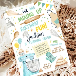 Editable Baking Birthday Party Invitation Kids Cooking Birthday Boy Little Chef Party Kitchen Cupcakes Digital Evite Template Printable 0364
