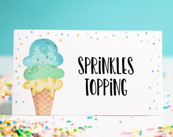 Editable Ice Cream Food Label Birthday Food Cards Tent Card Boy Blue Yellow the Scoop Buffet Label Tent Card Digital Template Printable 0243