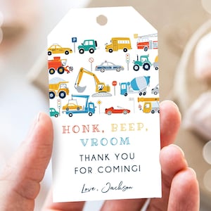 Editable Transportation Favor Tag Car Truck Driving By Boy Birthday Party Thank You Gift Tag Label Digital Download Template Printable 0533