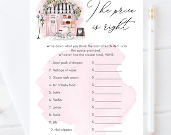 Editable The Price is Right Game Paris Baby Shower Bonjour Bebe French Patisserie Eiffel Tower Download Template Printable 0441