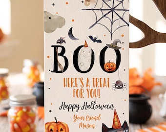 Etiquetas para regalos de Halloween, etiquetas de regalo "Boo", fiesta de truco o trato (imprimibles digitales editables) 0261