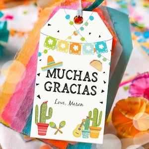 Editable Cactus Fiesta Favor Tags Mexican Muchas Gracias Thank You Tags Bridal Shower Succulent Taco Twosday Birthday Digital Template 0161