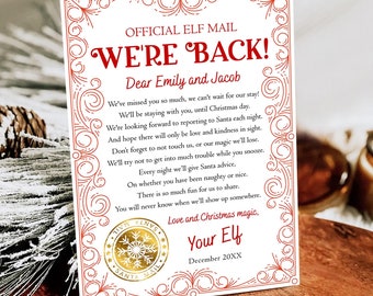Elf Return Letter, Editable We're Back Christmas Arrival Template, Printable 0523