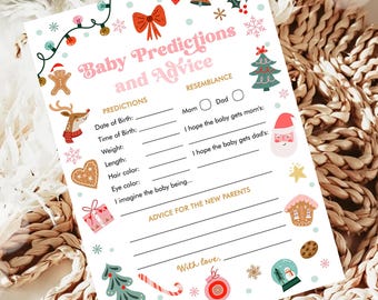 Editable Baby Advice and Predictions Baby Shower Game Christmas Winter Baby Cold Outside Holiday Activity Digital Template Printable 0529