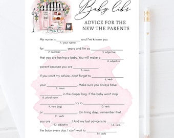 Editable Baby Libs Advice Game Paris Baby Shower Game Bonjour Bebe French Patisserie Parisian Eiffel Tower Download Template Printable 0441