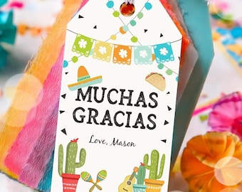 Editable Cactus Fiesta Favor Tag Muchas Gracias Thank You Gift Bridal Shower Succulent Taco Twosday Birthday Digital Template Printable 0161