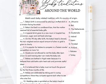 Editable Baby Traditions Around the World Game Paris Baby Shower Game Bonjour Bebe French Patisserie Download Template Printable 0441