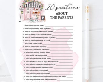 Editable Questions about the Parents Game Paris Baby Shower Bonjour Bebe French Patisserie Eiffel Tower Download Template Printable 0441