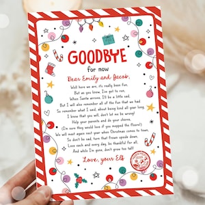 Carta de despedida de elfo editável Carta de partida Adeus de Natal do seu elfo Poema de elfo de Natal Papai Noel Modelo digital para impressão 0521