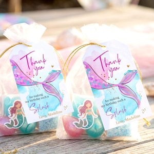 Editable Mermaid Birthday Favor Tag Under The Sea Thank You Mermaid Party Girl Pink Purple Gold Digital Download Template Printable 0403
