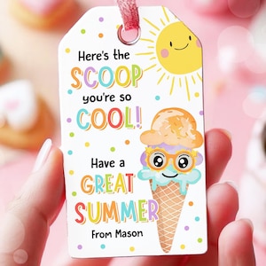 Bearbeitbare Sommer Eiscreme Lehrer Wertschätzung Tag Kinder am Ende des Schuljahres Hier ist die Schaufel Mitarbeiter Krankenschwester Digitale Vorlage Printable 0464